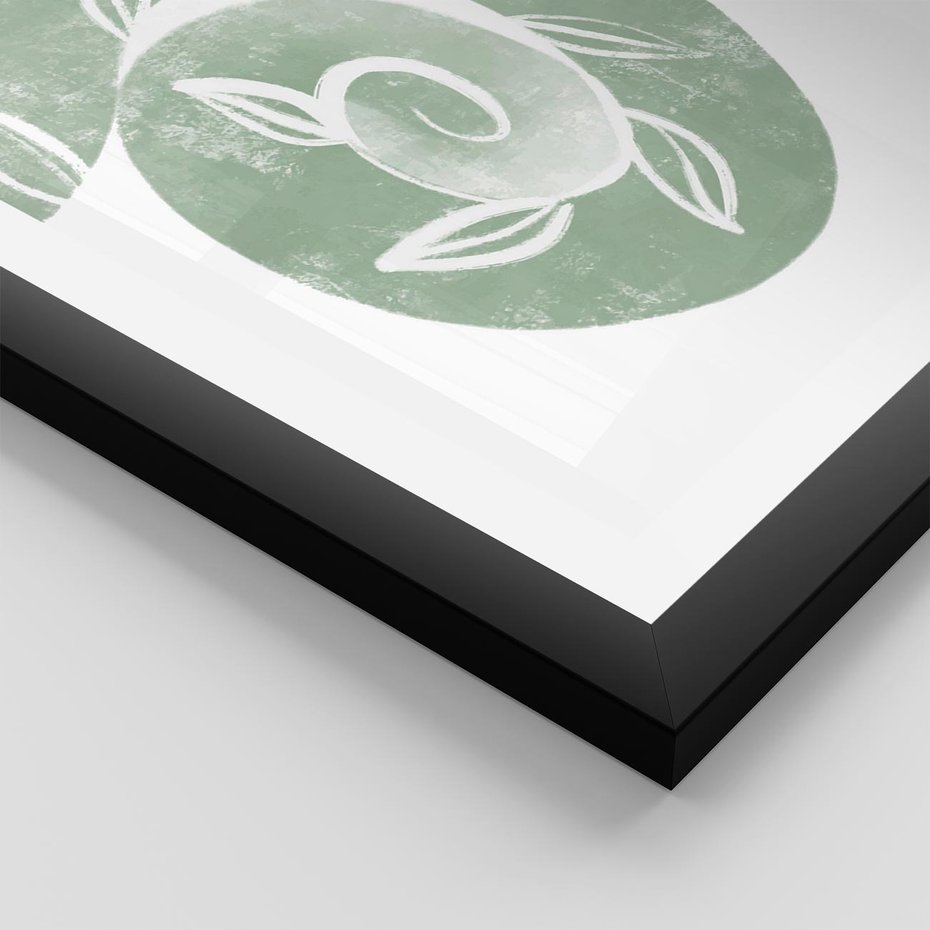 Plakat w ramie 30x40 - Zielony Świat Odpoczynku - abstrakcyjny zielony motyw, skandynawski design - rama czarna