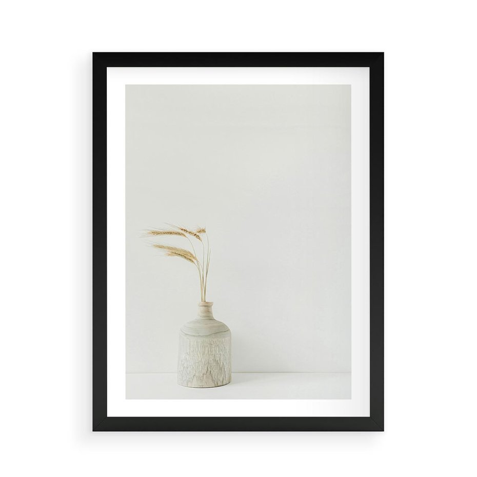 Plakat w ramie 50x70 - Sztuka Prostoty - minimalistyczny wazon, źdźbła traw - rama czarna