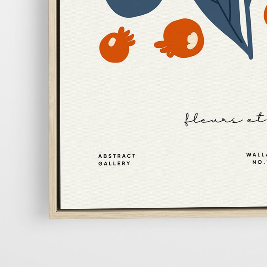 Obraz w ramie 80x120 - Minimalistyczna Uroda Jarzębin - jarzębiny, niebieskie liście - rama drewno