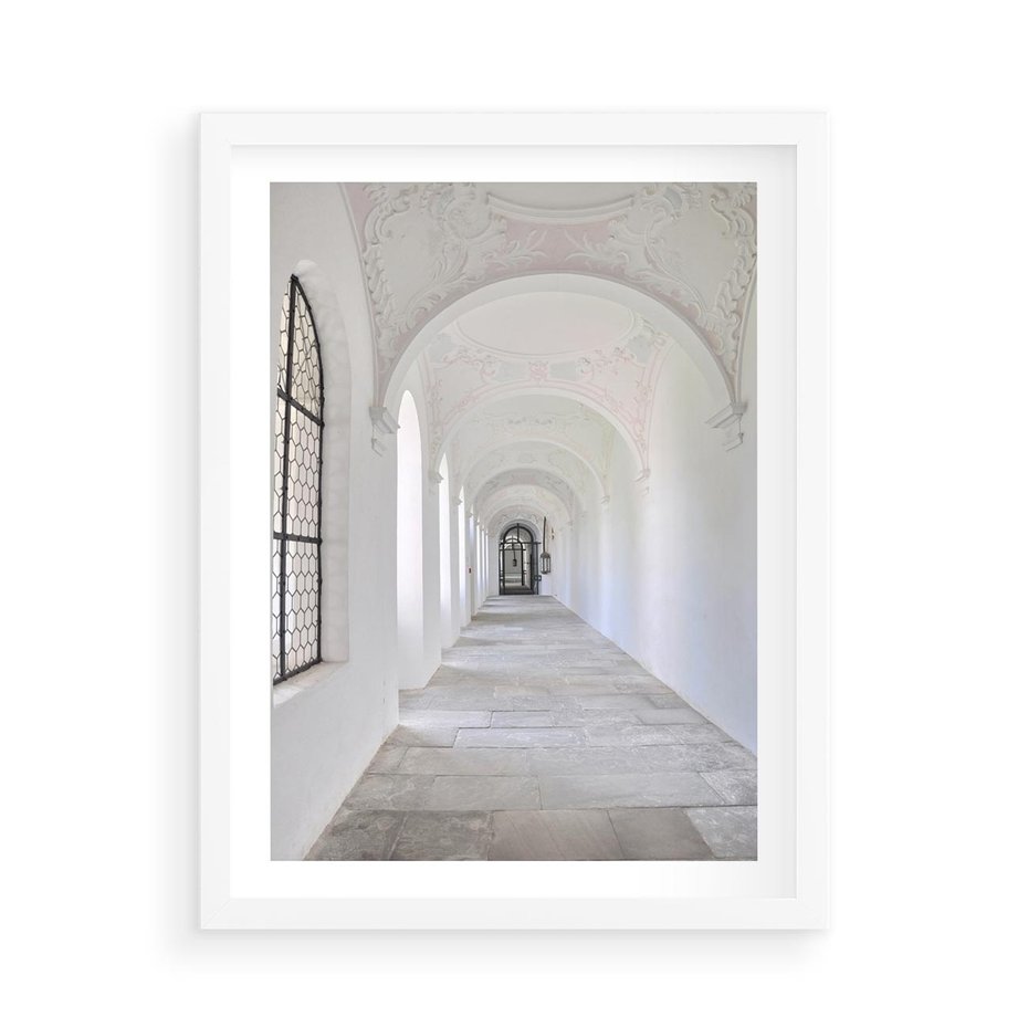 Plakat w ramie 50x70 - Architektoniczne Przejście - architektura, korytarz - rama biała