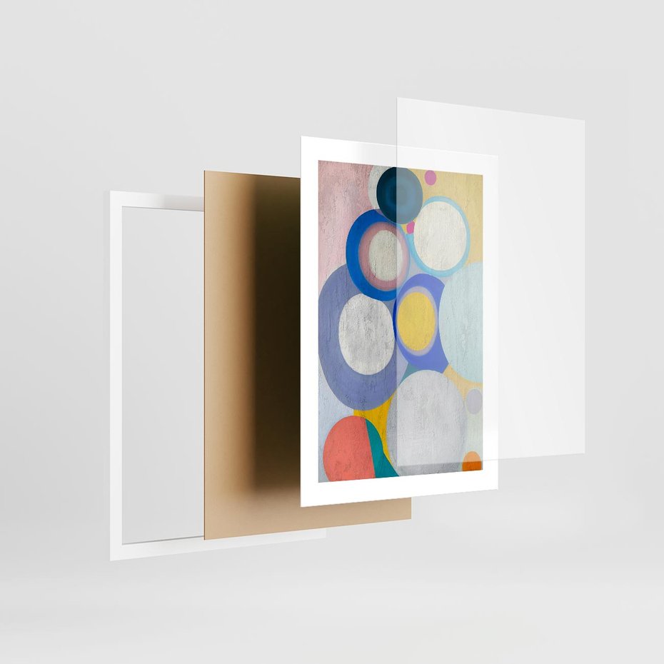 Plakat w ramie 30x40 - Rozkwitająca Symfonia Serca - abstrakcyjne geometryczne kształty, olejny obraz - rama biała