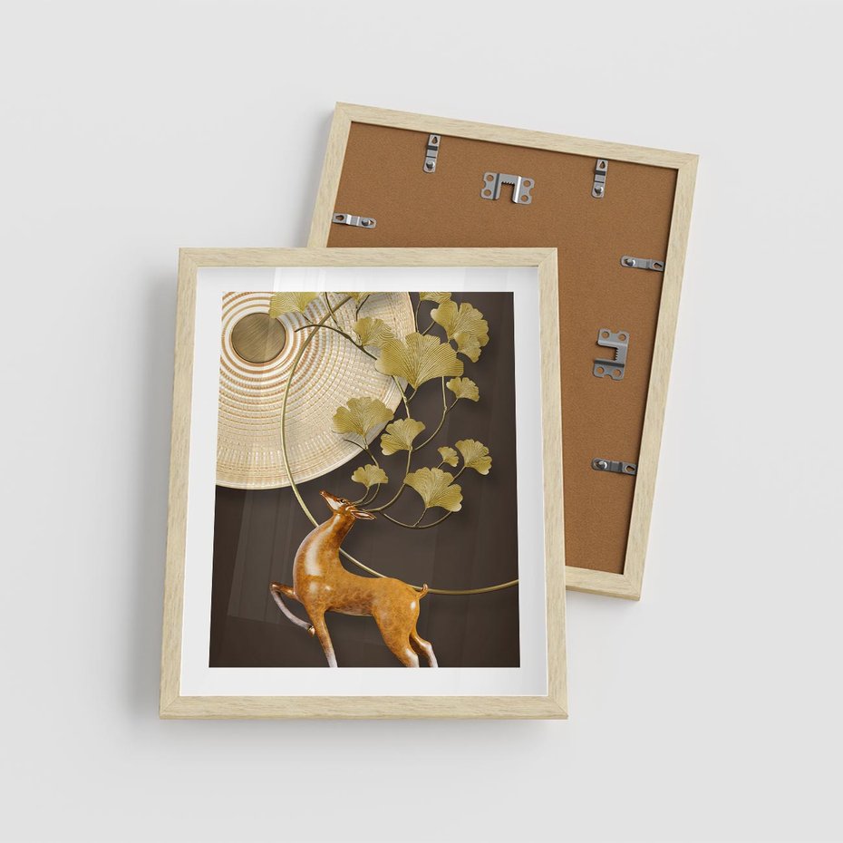 Plakat w ramie 40x50 - Elegancja i Tradycja - złote, liście - rama drewno