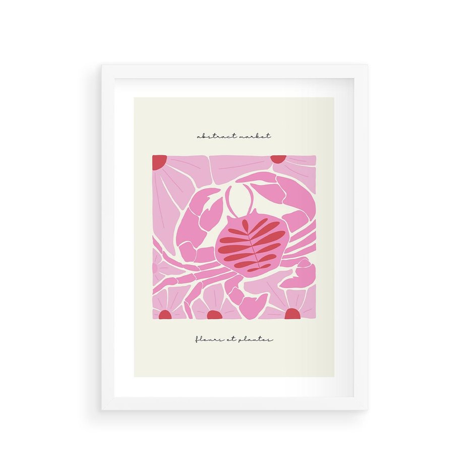 Plakat w ramie 30x40 - Rozświetlone Impresje - abstrakcyjny plakat, krab - rama biała