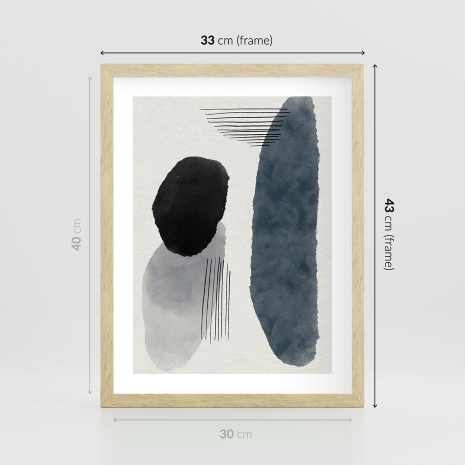 Plakat w ramie 30x40 - Abstrakcyjna Gra Szarości - abstrakcyjna grafika, akwarela - rama drewno