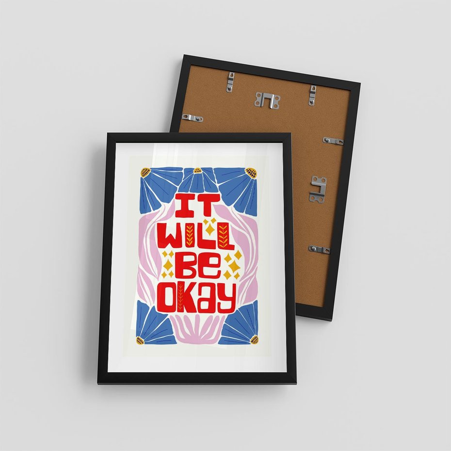 Plakat w ramie 30x40 - Kwiatowa Ekstaza - czerwona pozytywna typografia, kwiatowa kompozycja - rama czarna