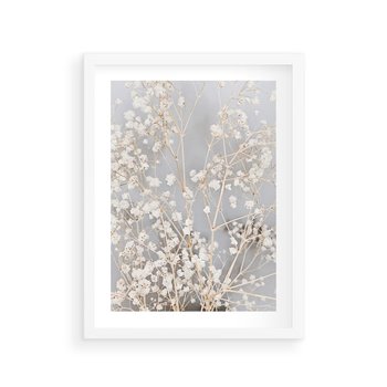 Plakat w ramie 30x40 - Białe Drobne Kwiaty - gipsówka, białe drobne kwiatki - rama biała