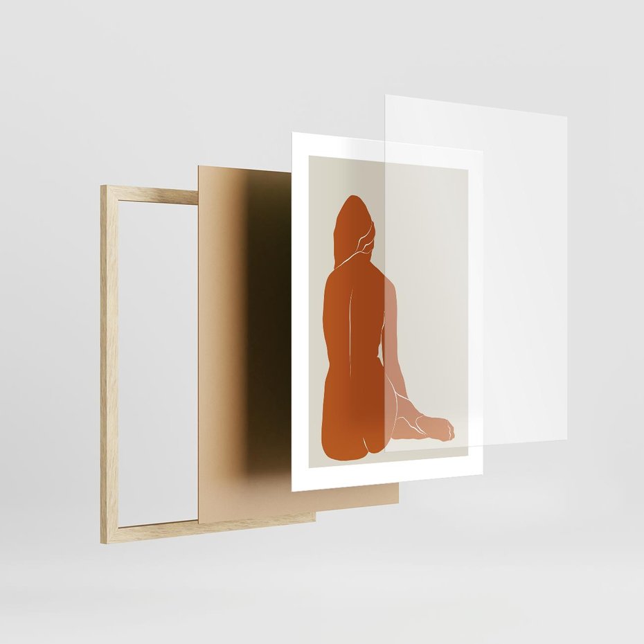 Plakat w ramie 30x40 - Kobieca Sylwetka w Stylu Modernistycznym - modernistyczny pakat, kobieca sylwetka - rama drewno