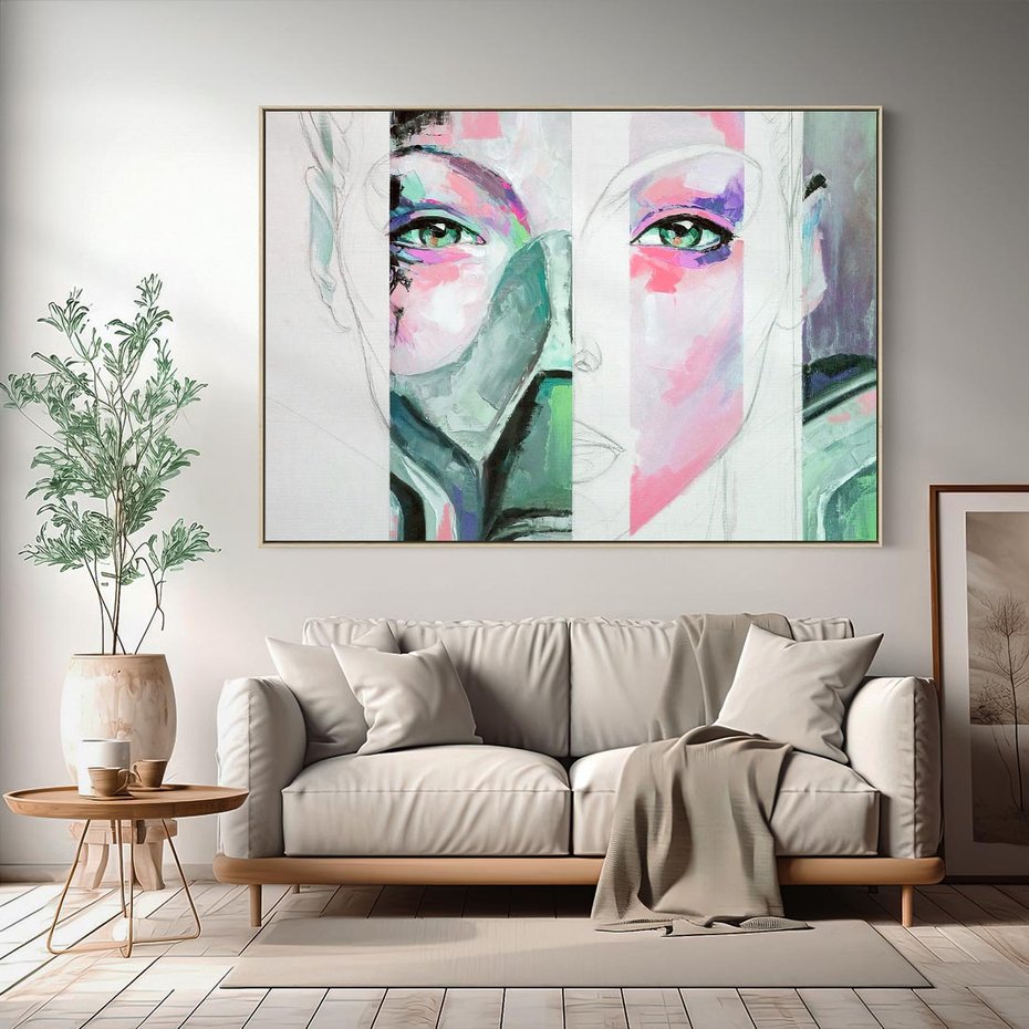 Obraz w ramie 70x50 - Niezakończona Piękność - abstrakcyjny obraz olejny, portret kobiety - rama drewno