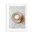 Plakat w ramie 50x70 - Kawa w Perfekcji - kawa w filiżance, cappuccino - rama biała