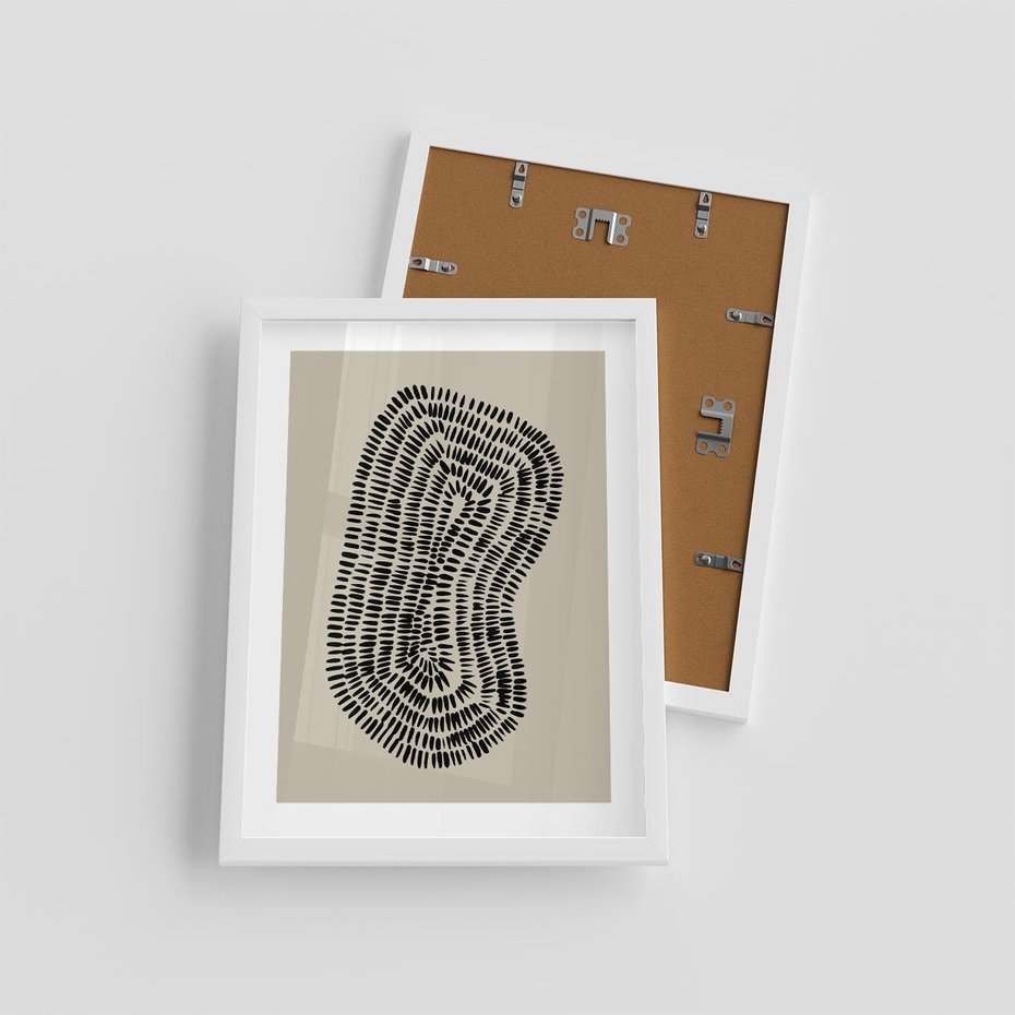 Plakat w ramie 30x40 - Nowoczesne Odbicia Wnętrza - boho plakat, czarne kropki kreski - rama biała