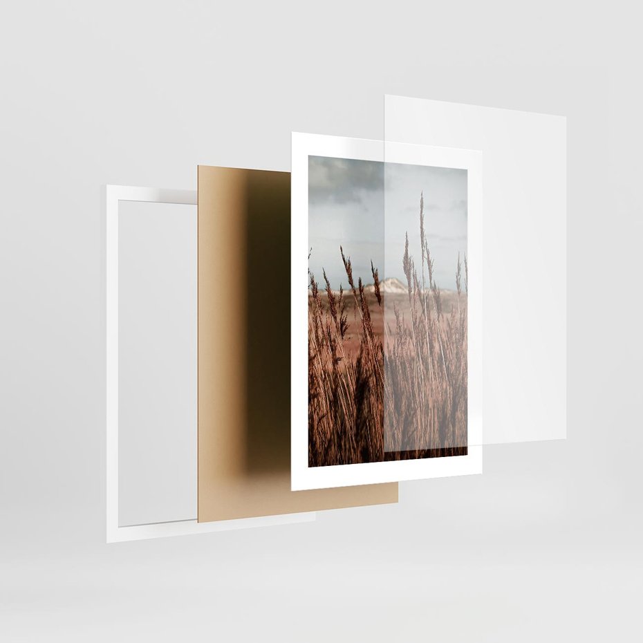 Plakat w ramie 30x40 - Wysokie Trawy w Górskim Krajobrazie - suche trawy, wysokie trawy - rama biała