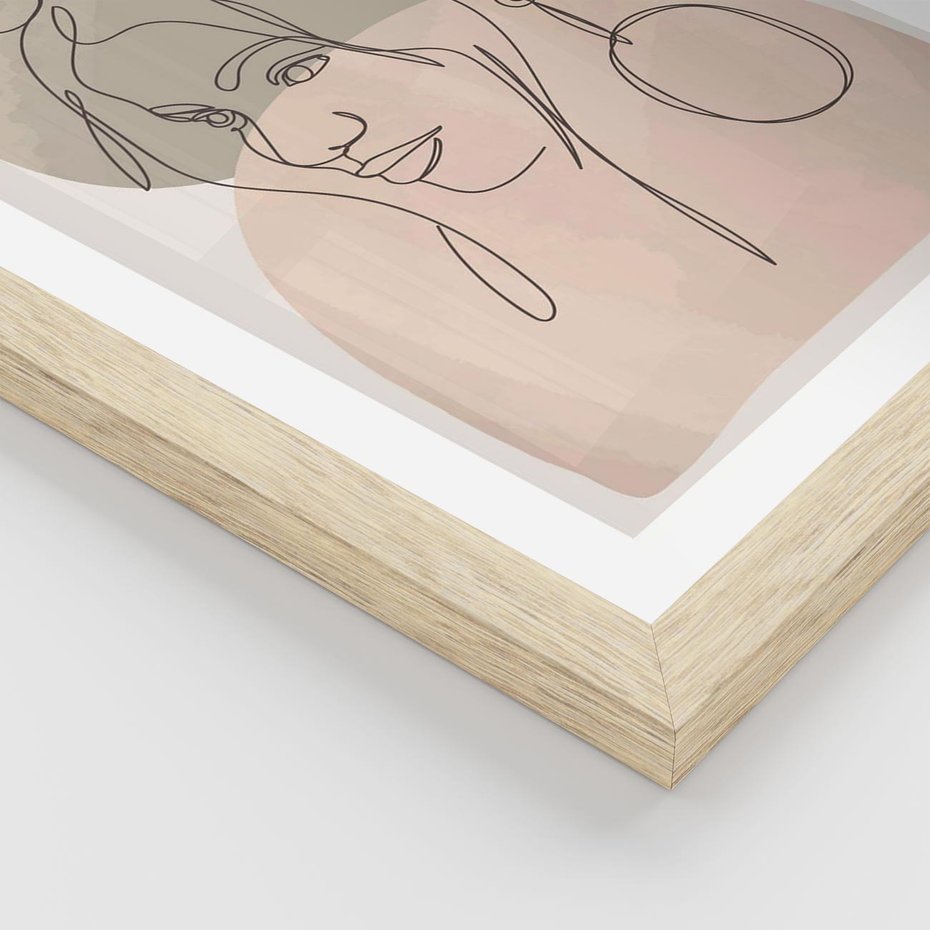 Plakat w ramie 50x70 - Kobieta w Linii: Akwarelowa Harmonia - kobieta one line, grafika - rama drewno