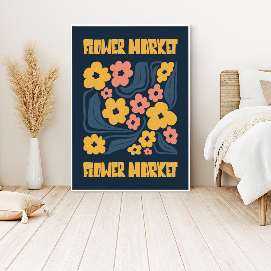 Obraz w ramie 50x70 - Impulsy Rozkwitu - plakat, granatowe tło - rama biała