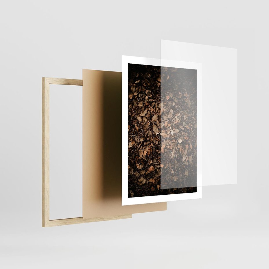 Plakat w ramie 50x70 - Brązowe Liście w Scenerii - suche liście jesień brąz - rama drewno