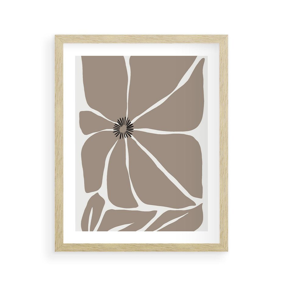Plakat w ramie 40x50 - Złudne Zmysły - abstrakcyjny kwiat, beże i brązy - rama drewno
