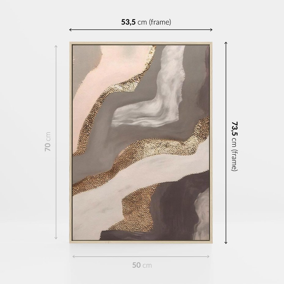 Obraz w ramie 50x70 - Płynne Fale - abstrakcja, neutralne kolory - rama drewno