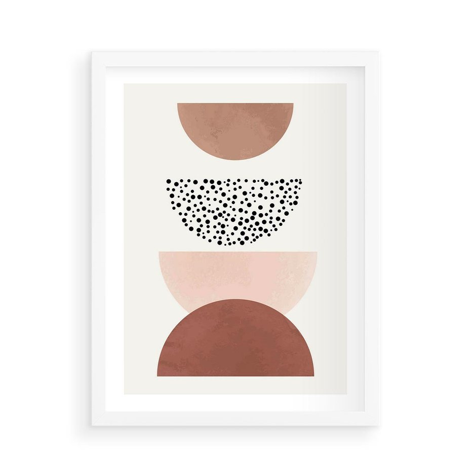 Plakat w ramie 50x70 - Geometryczna Harmonia w Brązach i Beżach - geometryczne kształty, brązy i beże - rama biała