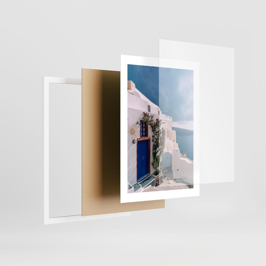 Plakat w ramie 30x40 - Urok Greckiej Wyspy - Santorini, Grecja - rama biała
