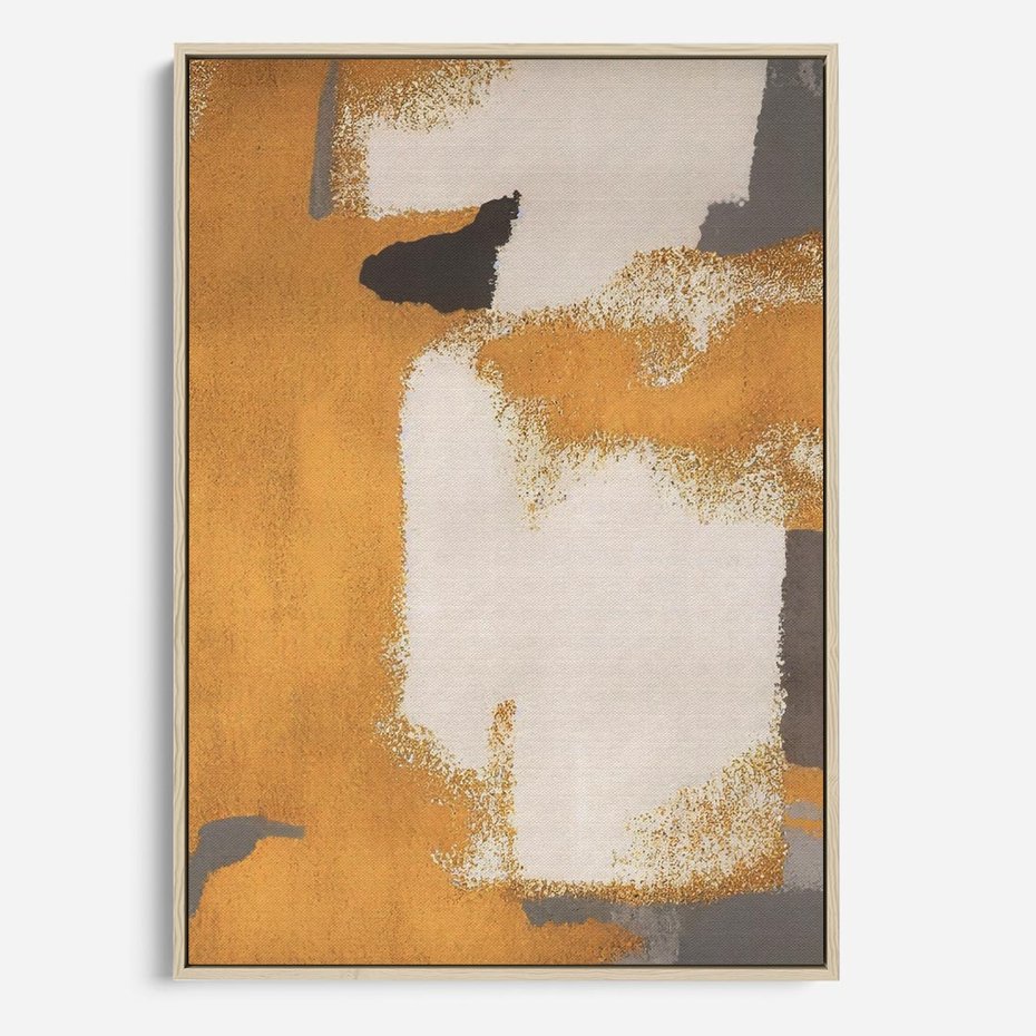 Obraz w ramie 80x120 - Złote Maźnięcia Pędzla - złota abstrakcja, plamy - rama drewno