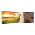 Obraz na płótnie 120x40 - Zachód słońca nad islandzkim wodospadem - Islandia, wodospad