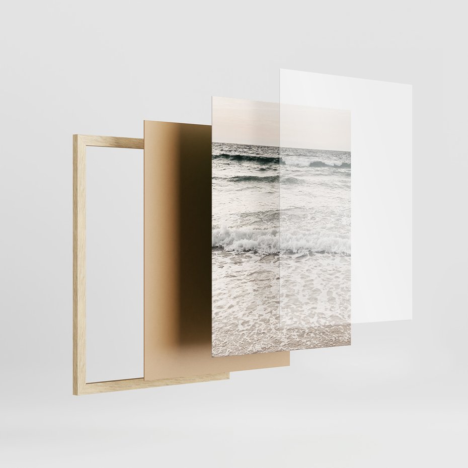 Zestaw obrazy w ramie 50x70 galeria - Plaża, morze, piasek, ślady, stóp - rama drewno