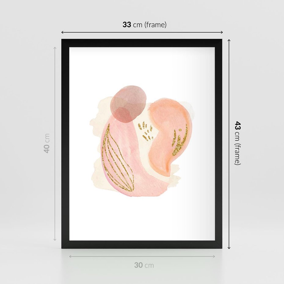 Plakat w ramie 30x40 - Impresje Przenikających Form - abstrakcyjne akwarelowe plamy, minimalizm - rama czarna