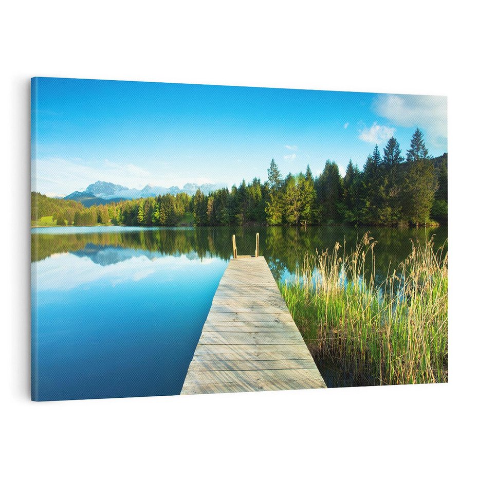 Obraz na płótnie 120x80 - Jezioro w lesie: Ucieczka do natury - jezioro, las