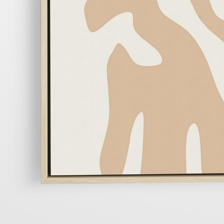 Obraz w ramie 50x50 - Eksploracja Abstrakcji - beżowa absrakcyjna kompozycja, czarny akcent - rama drewno