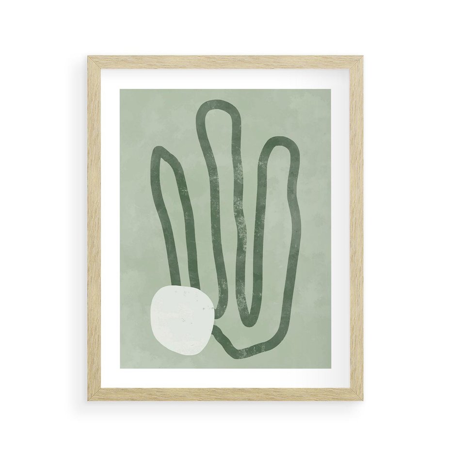 Plakat w ramie 40x50 - Spokojne Kształty Natury - zielona abstrakcja, zgaszona zieleń - rama drewno