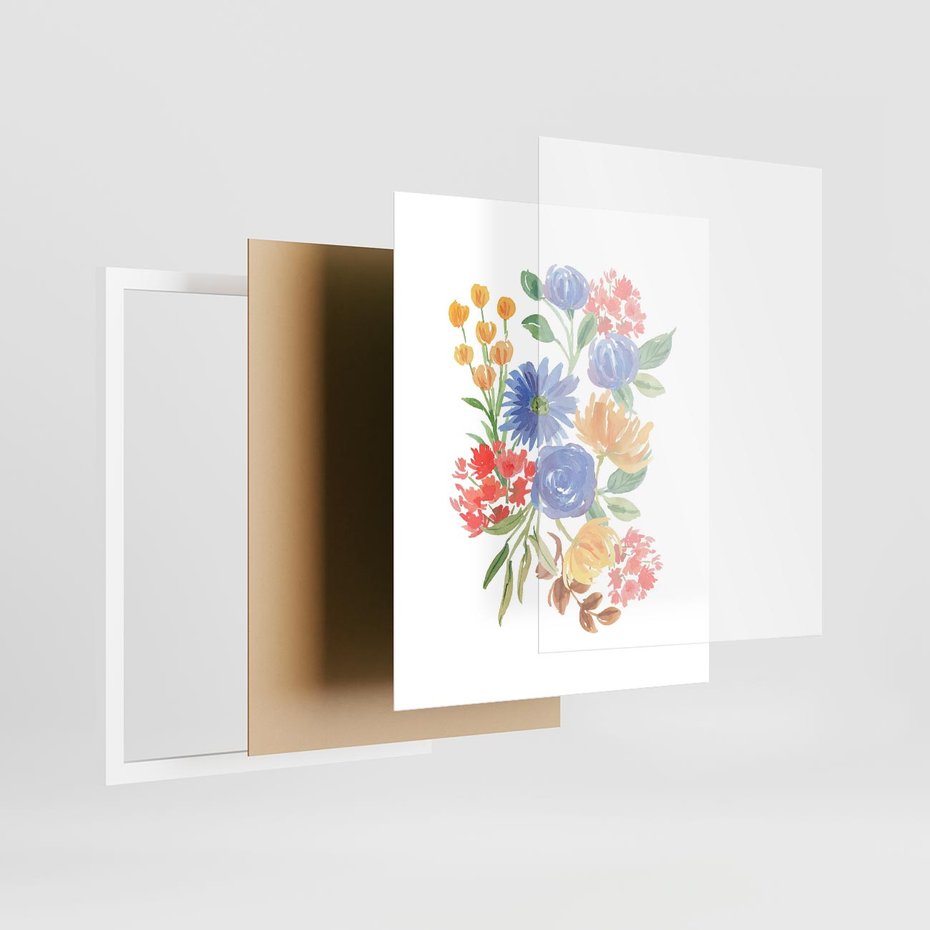 Plakat w ramie 40x50 - Kwiatowe Światło - akwarelowe kwiaty, bukiet - rama biała