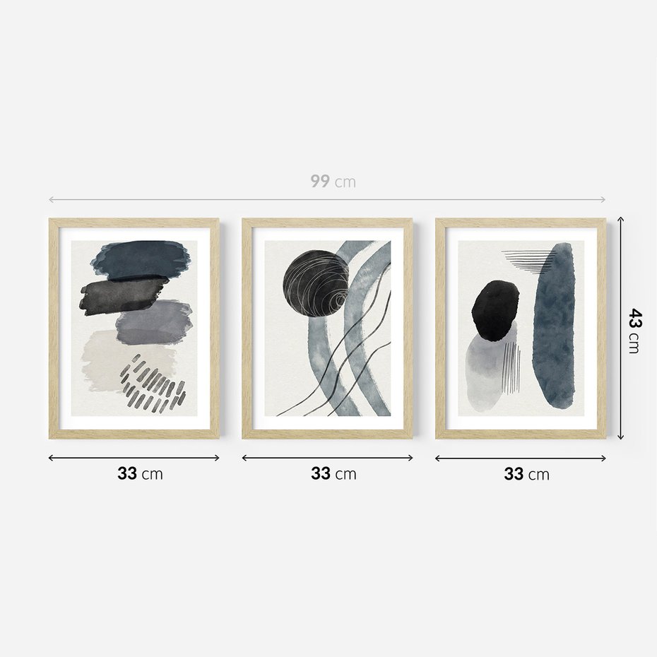 Zestaw obrazy w ramie 30x40 galeria - Akwarela, plamy, graficzne - rama drewno