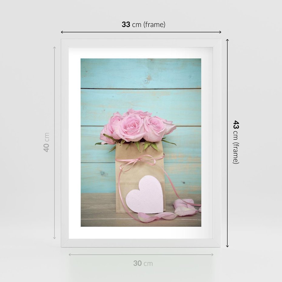 Plakat w ramie 30x40 - Uczucie W Pełnym Rozkwicie - kwiaty, romantyczne - rama biała