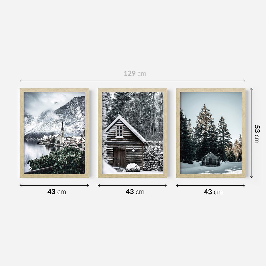 Zestaw obrazy w ramie 40x50 galeria - Domek, w, górach, zima, śnieg - rama drewno