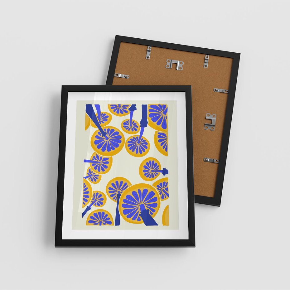 Plakat w ramie 40x50 - Malowane w słońcu - abstrakcyjna kompozycja, grzyby - rama czarna