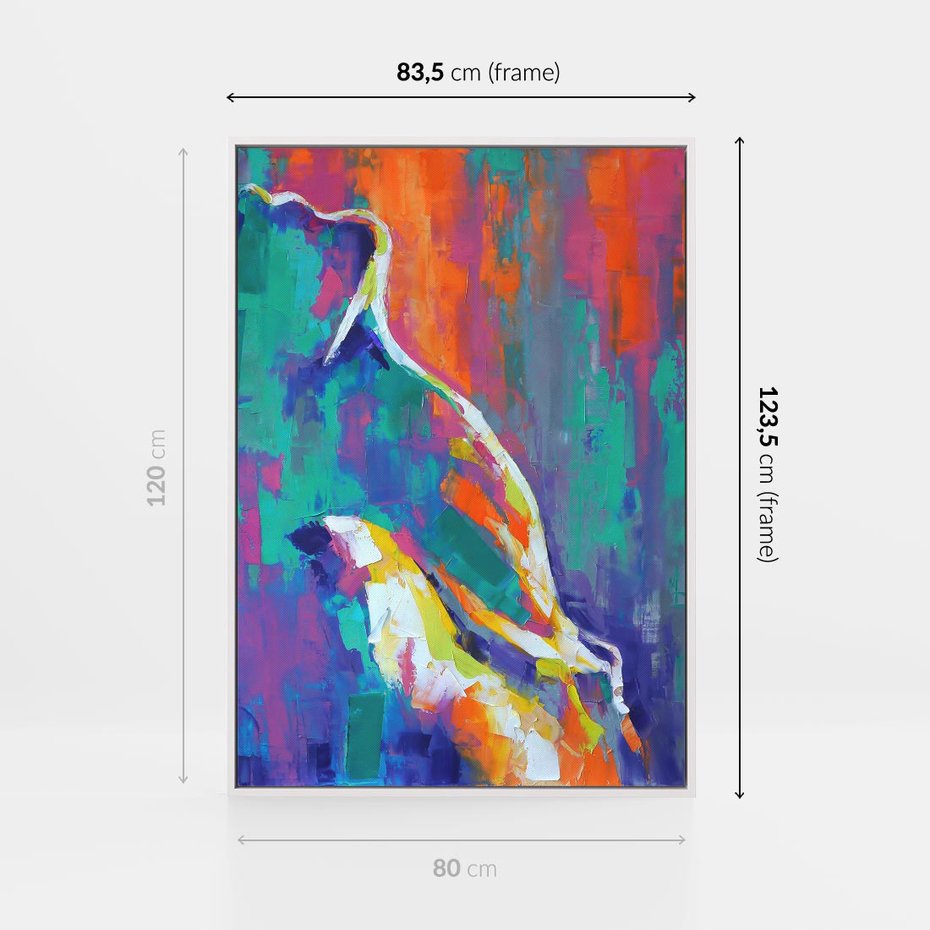 Obraz w ramie 80x120 - Olejne Wibrujące Emocje - abstrakcyjny obraz, różne kolorowe maźnięcia pędzla - rama biała