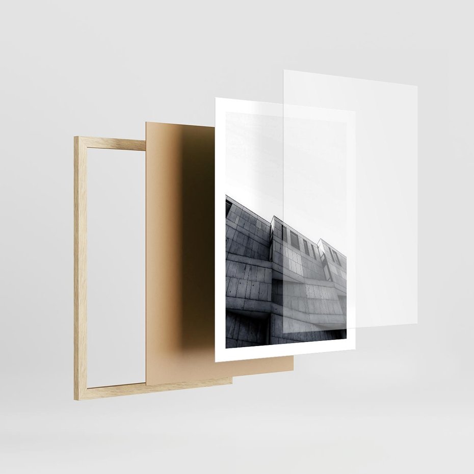 Plakat w ramie 50x70 - Surowa Elegancja Architektury - architektura, surowe formy - rama drewno