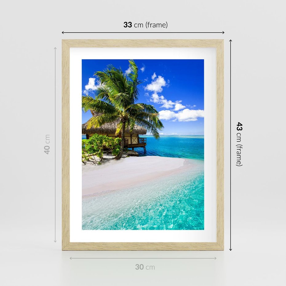 Plakat w ramie 30x40 - Zaklęte palmy tropików - palmy, ocean - rama drewno