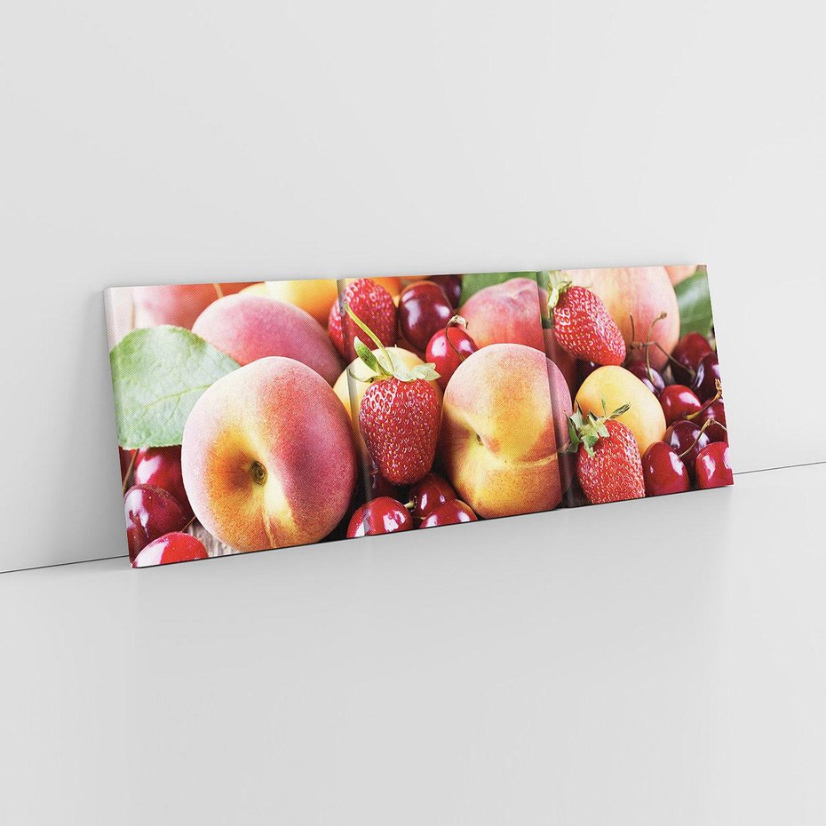 Obraz na płótnie 120x40 - brzoskwinie i wiśnie - owoce, brzoskwinie