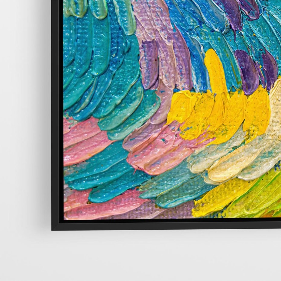 Obraz w ramie 50x50 - Egzotyczne Pióra - abstrakcyjne dzieło, farby olejne - rama czarna