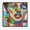 Obraz w ramie 50x50 - Kolorowe Formy - abstrakcyjny portret kobiety, twarz - rama czarna