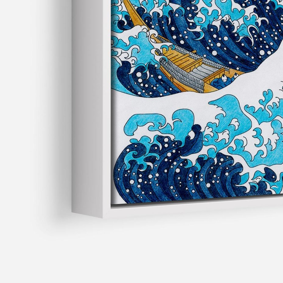 Obraz w ramie 100x70 - Wzburzone Morze - wielka fala w kaganawie, Hokusai - rama biała