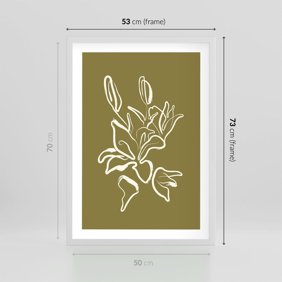 Plakat w ramie 50x70 - Przenikające Barwy - abstrakcyjna roślina, kwiaty - rama biała