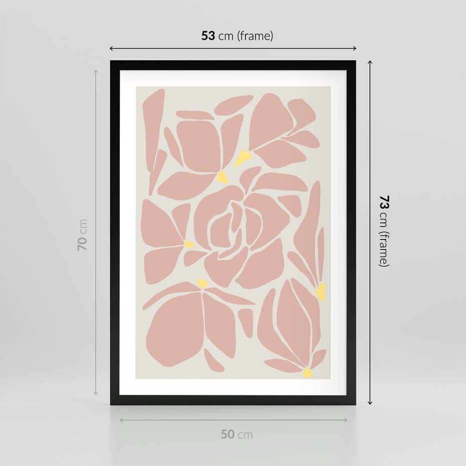 Plakat w ramie 50x70 - Rozplątane Akwarelowe Formy - abstrakcyjne boho kwiaty, kompozycja - rama czarna