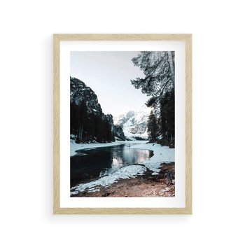 Plakat w ramie 30x40 - Zamarznięta Rzeka - zima w górach, zamarznięta rzeka - rama drewno