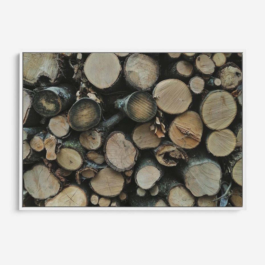 Obraz w ramie 70x50 - Bliskość Natury - drewno, las - rama biała