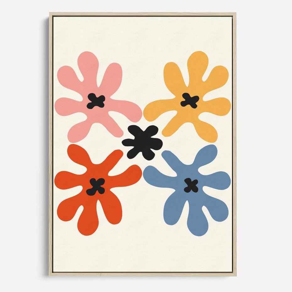 Obraz w ramie 70x100 - Taniec Akwareli - abstrakcyjne wielokolorowe kwiaty, minimalizm - rama drewno