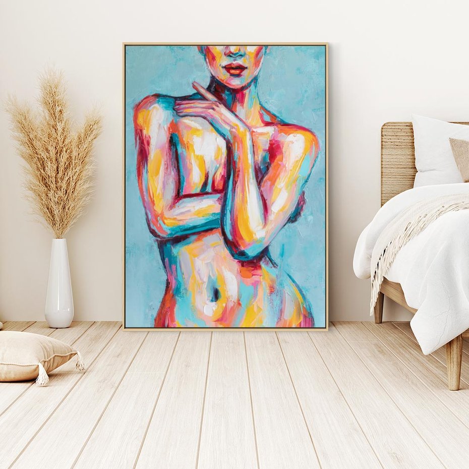 Obraz w ramie 80x120 - Nagie Natchnienie - obraz olejny, naga kobieta - rama drewno