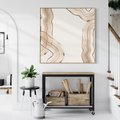 Obraz w ramie 50x50 - Ścieżki pędzla i myśli - minimalistyczna kompozycja, abstrakcyjne brązowe linie na białym tle - rama drewno