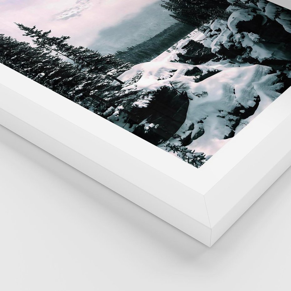 Plakat w ramie 30x40 - Zimowe Góry - zimowy krajobraz, góry - rama biała