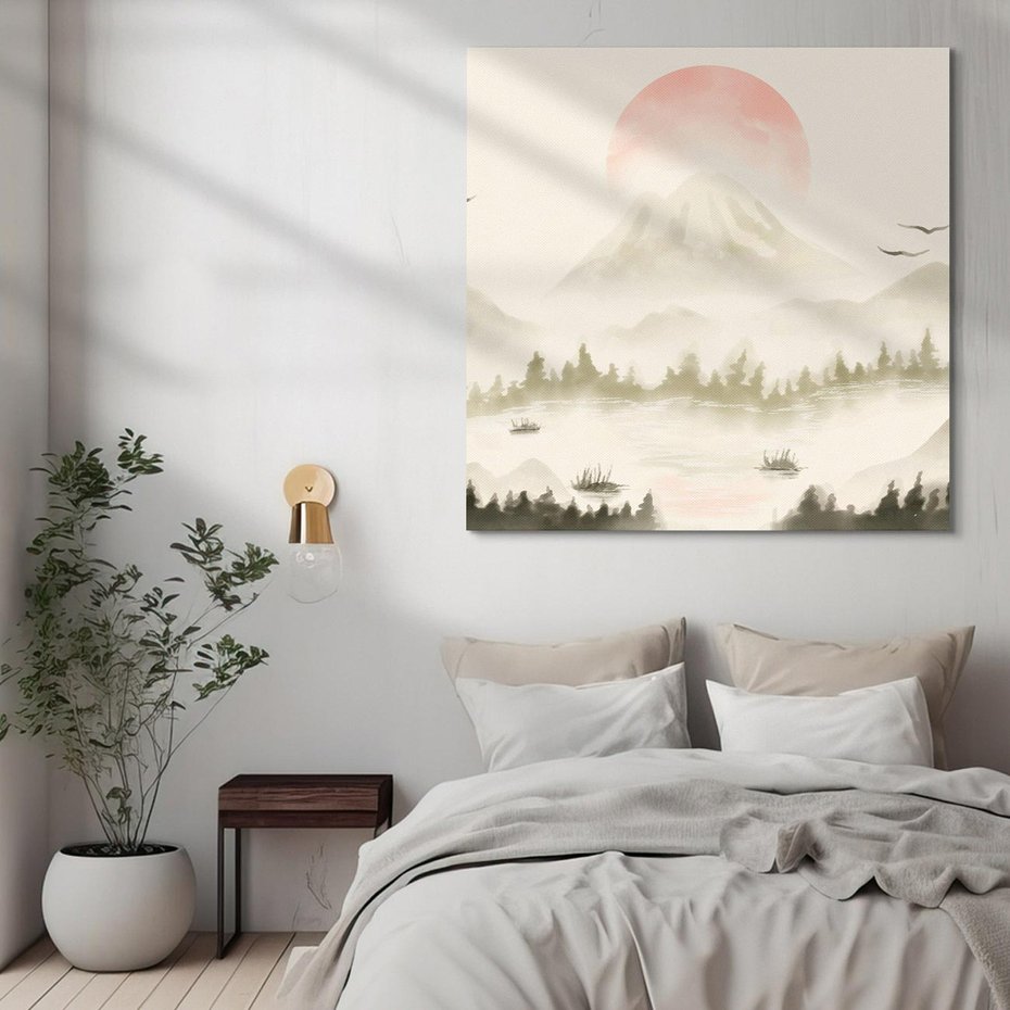 Obraz na płótnie 70x70 - Przyroda Japonii - japońska akwarela, góry